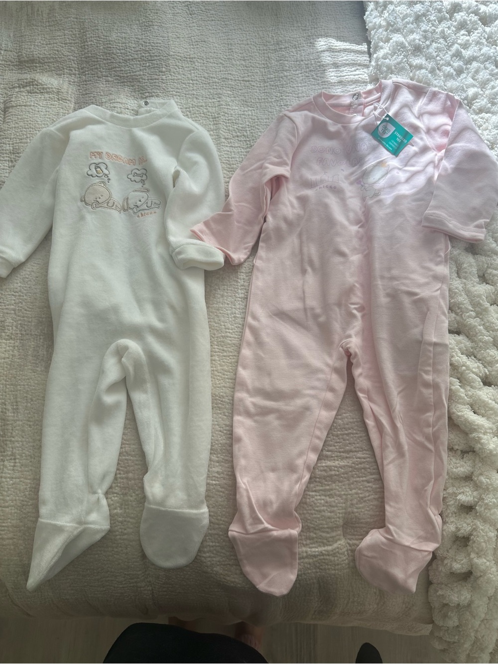 6mo & 9mo Pink and White Baby Footed One-Piece Sleepers